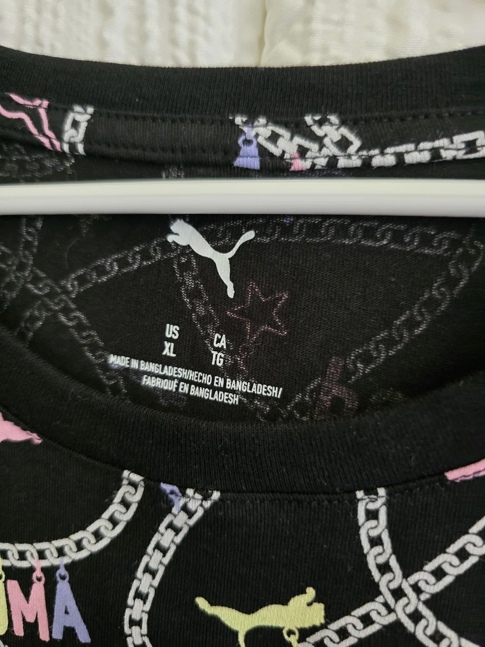 Girs XL Puma Black Tee with Pastel Logo Chain Print